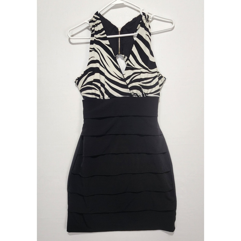 Unbranded Y2K Women's Preppy Zebra Pencil Dress Black/White Size S